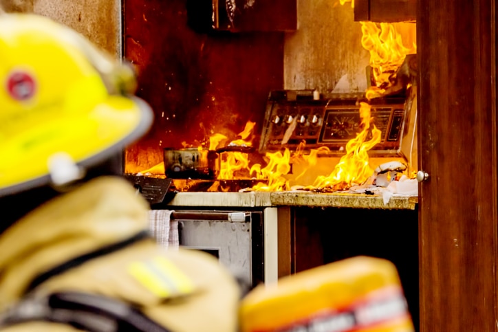 Firefighters and kitchen fire